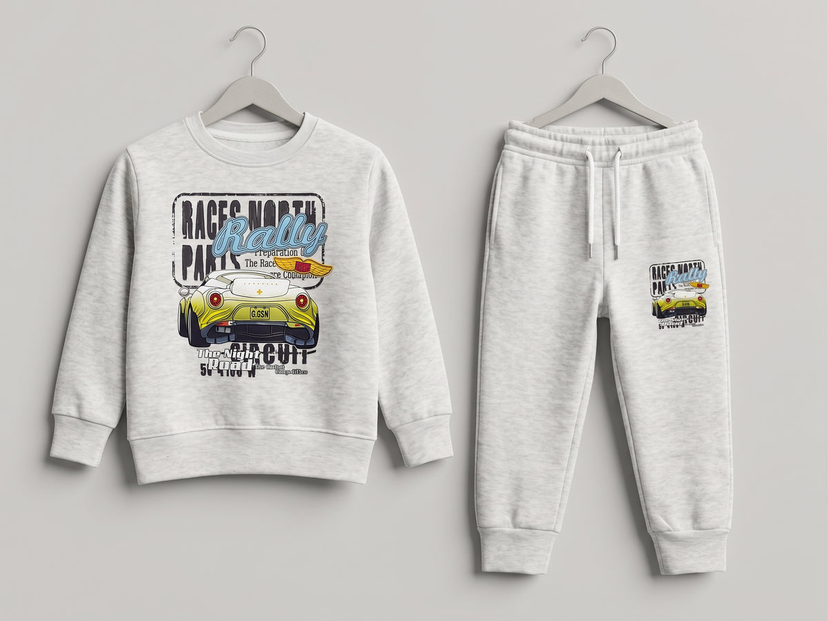 Kids Rally Circuit Sports Car 2-Piece Fleece Sweatshirt & Jogger Set