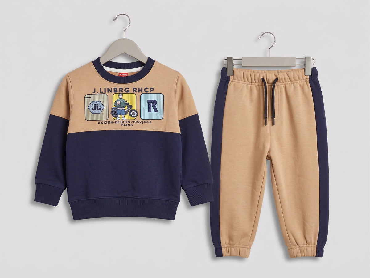 Kids Colorblock Moto Biker 2-Piece Fleece Sweatshirt & Jogger Set (Edition 2)