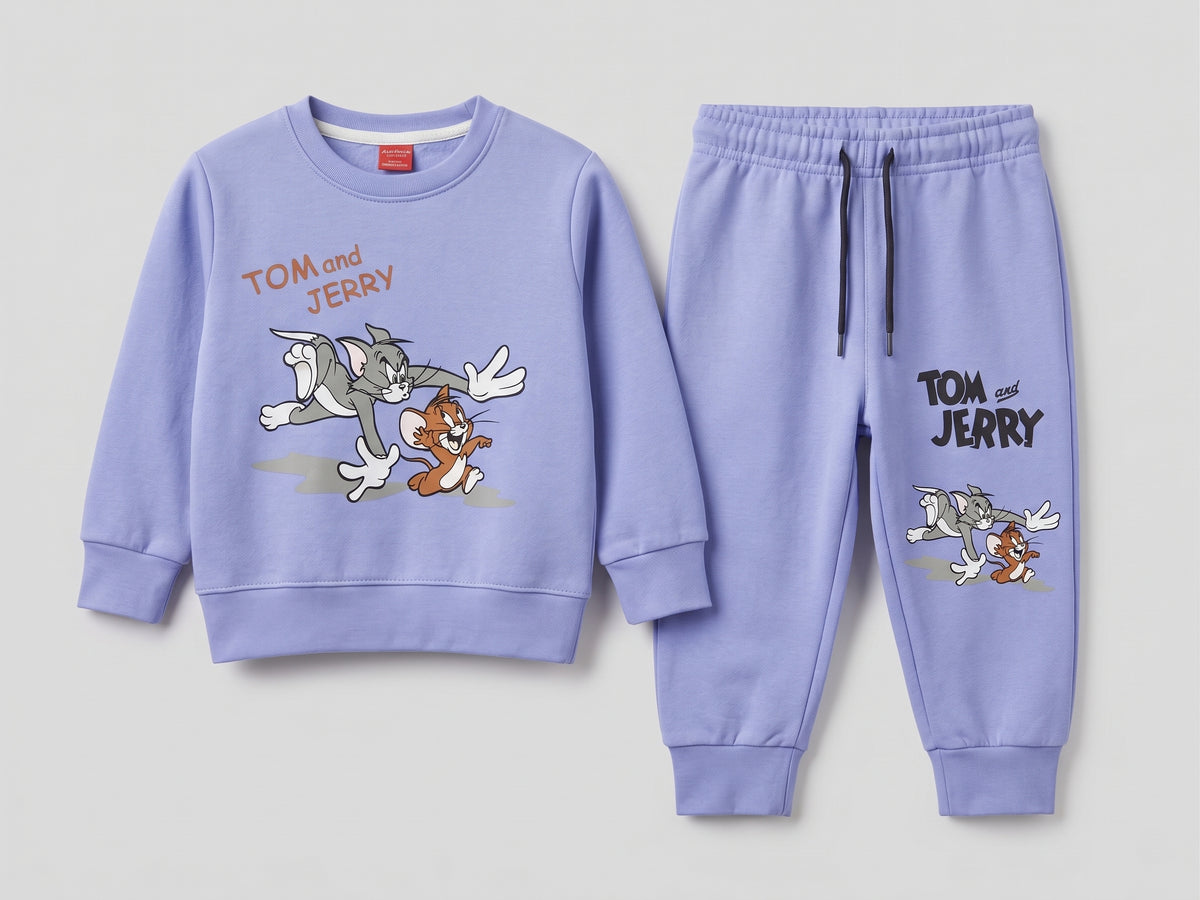 Kids Tom and Jerry Cartoon 2-Piece Fleece Sweatshirt & Jogger Set